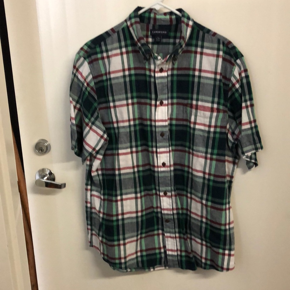 Land’s End Men’s Short Sleeve Flannel Shirt LARGE